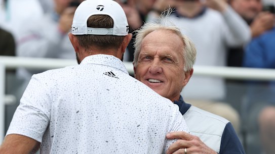 If you pay them, will they come? Greg Norman and Dustin Johnson at the first LIV Invitational golf tournament.