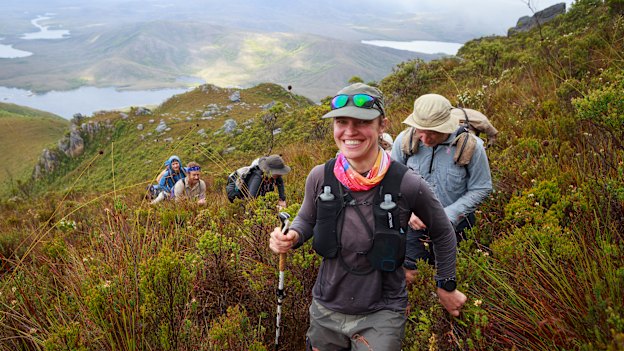 Becca Lunnon climbs Mount Rugby, her final target on the Hobart Walking Club’s ‘Peak-baggers List’.