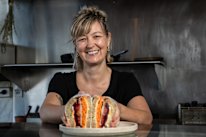 Tori Bicknell of Glory Us cafe in Melbourne’s Fitzroy North and its signature salad sandwich.