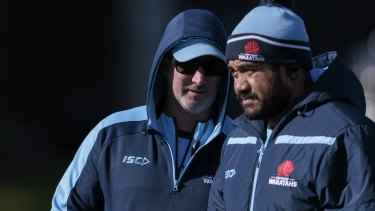 Coleman with forwards coach Pauli Taumoepeau at training this week.