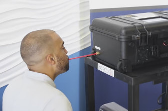 The InspectIR COVID breathalyser gives fast results, but has to be administered by a trained operator.
