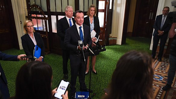 Michael O’Brien speaks after the party meeting.