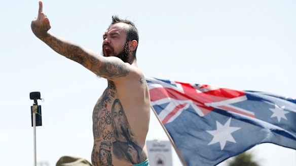 Right wing protestors rallied in St Kilda on Saturday. 