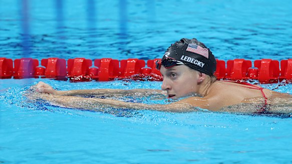 Katie Ledecky warms up in Tokyo.