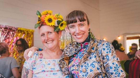 Annie Werner (left) with friend and mortality doula Sarah Barry at Werner’s “living wake” last year. 