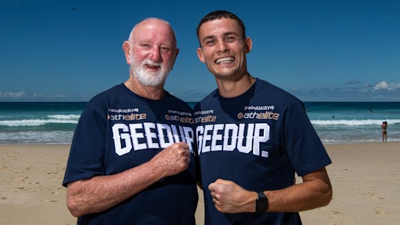 Legendary boxing trainer Johnny Lewis with Harry Garside.