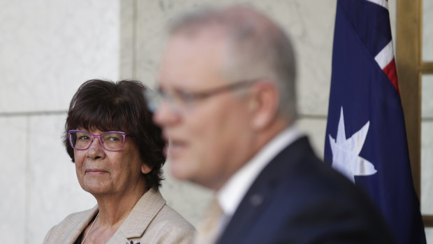 Pat Turner with Prime Minister Scott Morrison as they announced the national agreement in July last year.
