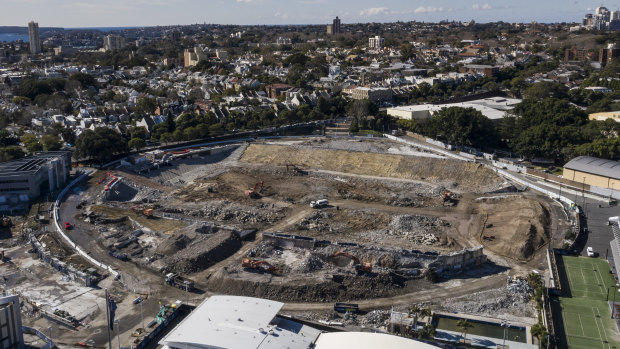 Hole in the ground: The demolition site of Sydney Football Stadium earlier this year.