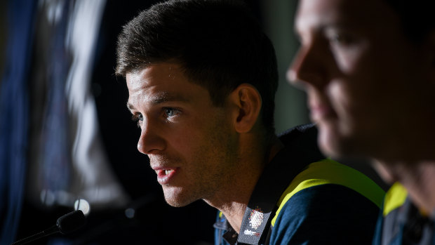 Fair cop: Australian captain Tim Paine faces the media on Monday. 