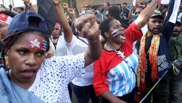 Papuan activists protest in East Java on Saturday.