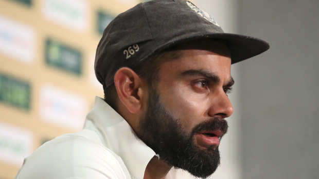 Focused: Virat Kohli tells the press his team have only just begun after their first Test win in Adelaide.