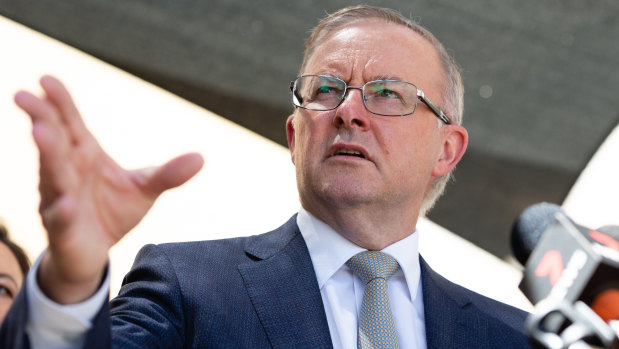 Leader of the Opposition Anthony Albanese speaks at a press conference after a tour of Kwinana Nickel Refinery in Perth on Thursday.