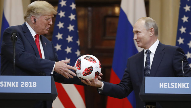 Russian President Vladimir Putin gave US President Donald Trump a soccer ball.