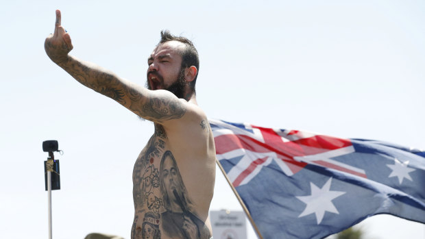 Right wing protestors rallied in St Kilda on Saturday. 