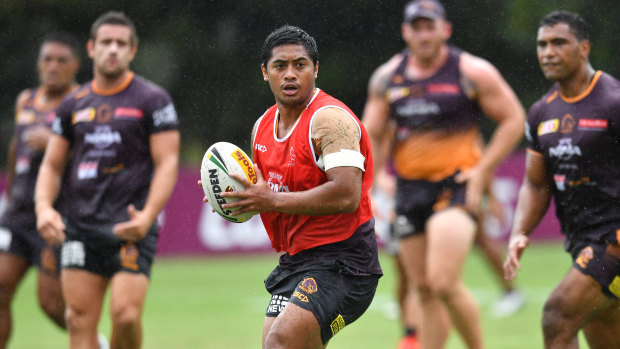 Close call: Anthony Milford trains in Brisbane on Monday.