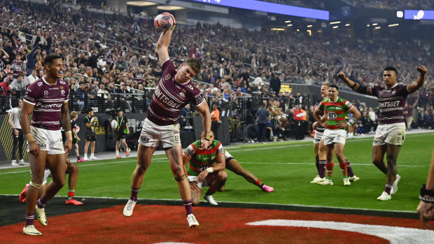 Reuben Garrick celebrates after scoring in Las Vegas.