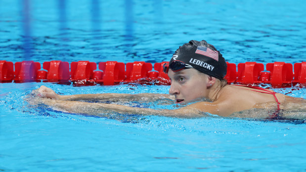 Katie Ledecky warms up in Tokyo.