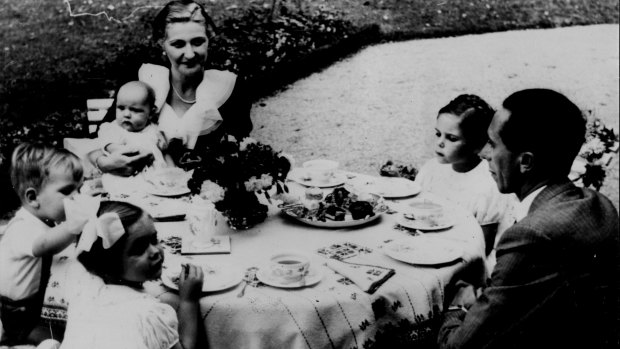 Nazi propaganda minister, Joseph  Goebbels, poses for photos with his wife and four children in 1937. 