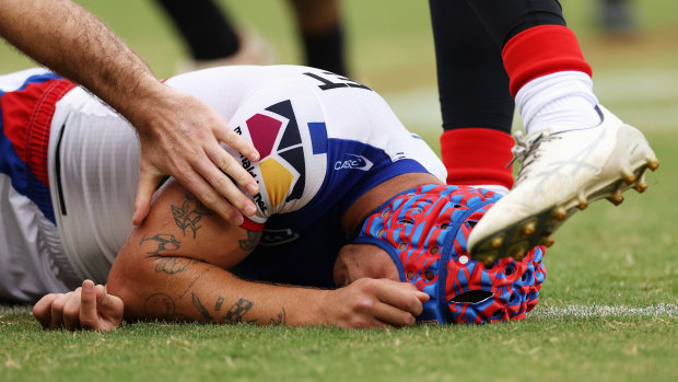 Kalyn Ponga suffered a heavy head knock just 90 seconds into the game against Wests Tigers.