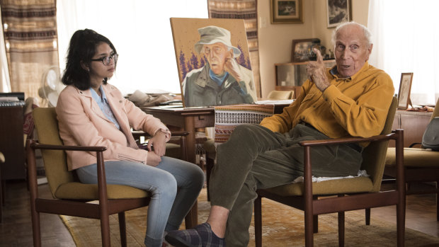 Artist Kashfi Mannan, 15, and centenarian Claudius Bilinsky with the portrait she painted of him.