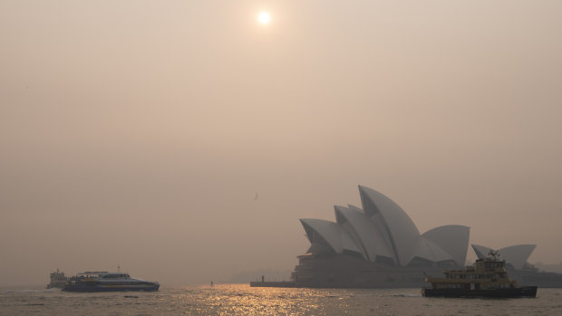 Smoke haze over Sydney Harbour.