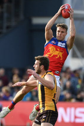 Birchall in Hawthorn colours against the Lions last year