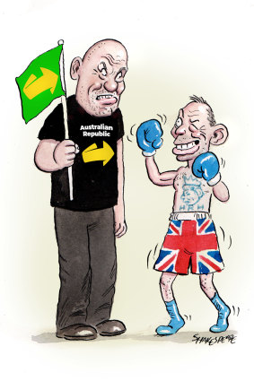 Ready to engage: Peter FitzSImons and Tony Abbott.