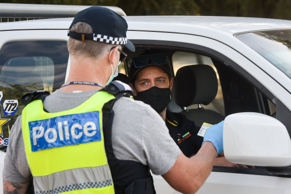 Police working near the border on Monday.