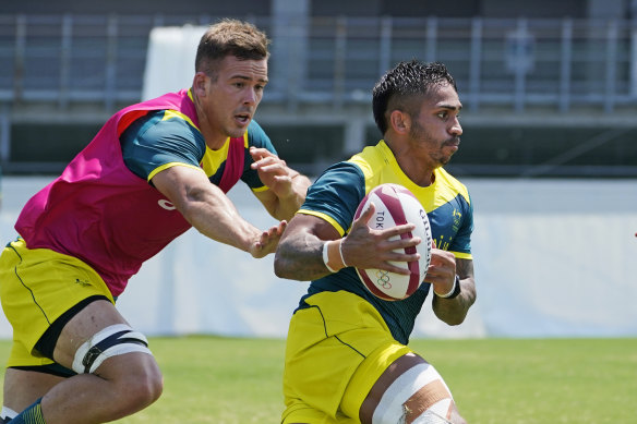 Australia’s Joe Pincus (left) and Maurice Longbottom (right) training at the Tokyo Olympics. 