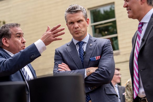 Secretary of Defense Pete Hegseth watches a display of drone technology at the Pentagon on Wednesday.