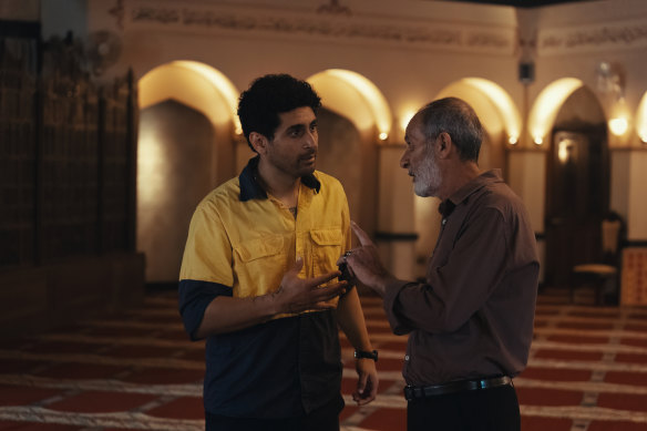 A scene from House of Gods, with
co-writer Osamah Sami (left) and Kamel El Basha, who plays a mosque leader. Sami grew up in a mosque, where his dad was lead cleric.