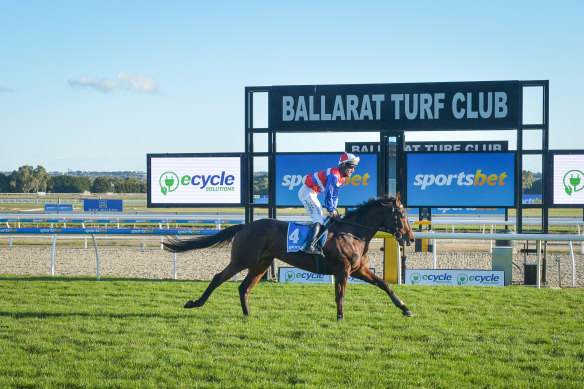 Inayforhay, ridden by Lee Horner, took out the Grand National Steeplechase at Ballarat on Sunday.