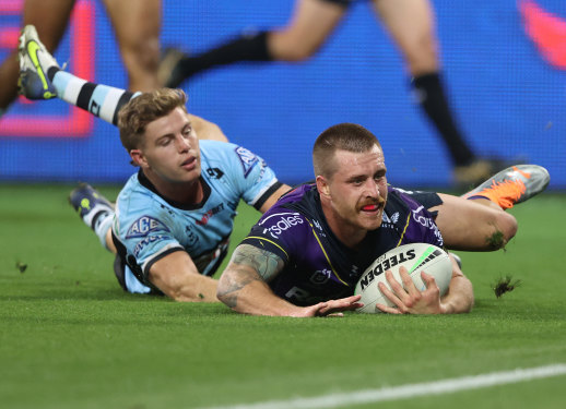 Cameron Munster sinks the Sharks at AAMI Park on Saturday night.