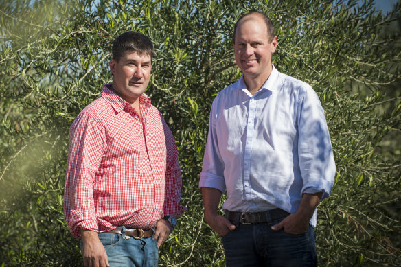 Cobram Estate founders Paul Riordan (left) and Rob McGavin.