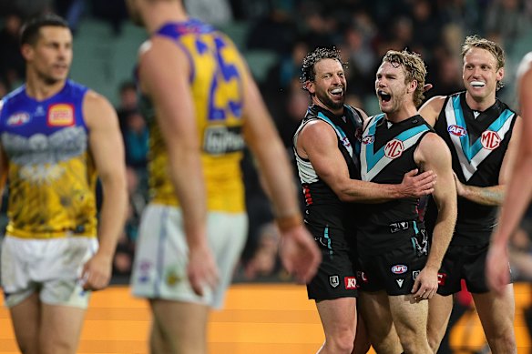 Jason Horne-Francis was fired up after kicking a crucial goal against Reid’s Eagles.