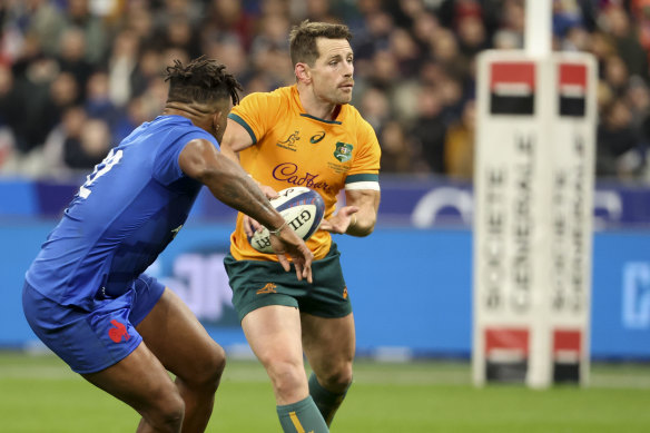 Bernard Foley playing against France on the Wallabies’ Spring Tour in 2022.