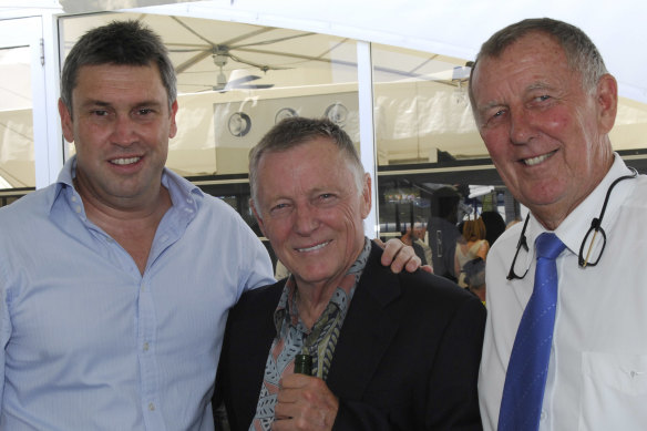 David Gyngell, John Cornell and John Singleton at the Magic Millions horse race on the Gold Coast in January 2009.