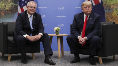 Prime Minister Scott Morrison meets with US President Donald Trump while attending the G20 summit in Buenos Aires last November. 