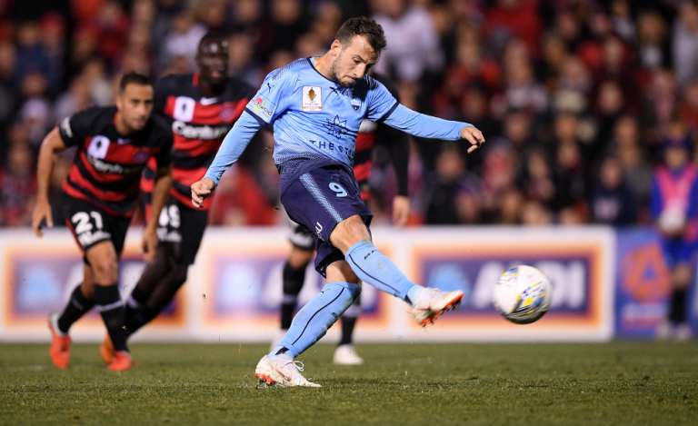 Adam Le Fondre scores from the spot for Sydney FC during the FFA Cup semi-final against Western Sydney Wanderers.