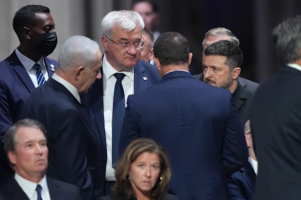 Israeli Prime Minister Benjamin Netanyahu and President of Ukraine Volodymyr Zelenskyy had what appeared to be a tense exchange at Lindsey Graham’s funeral.