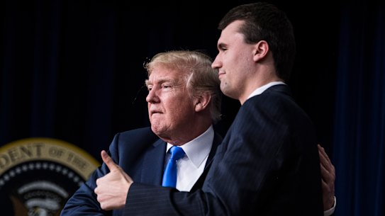 President Donald Trump with Charlie Kirk, founder and executive director of Turning Point USA, in Washington in 2018. MUST CREDIT: Washington Post photo by Jabin Botsford.