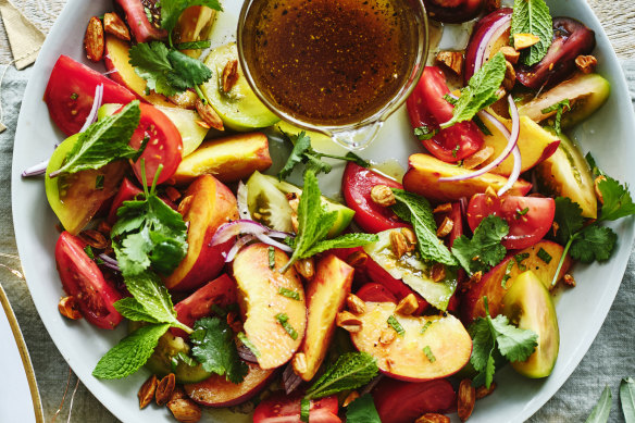 Watermelon, figs or nectarines would also work in this tomato salad.
