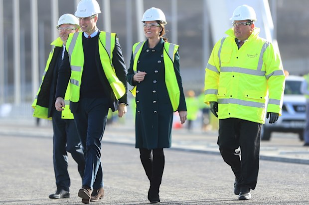Prince William, Duke of Cambridge and Catherine, Duchess of Cambridge visit the Northern Spire, an ambitious and striking new bridge over the River Wear, due to open in spring 2018 on February 21, 2018 in Sunderland, England