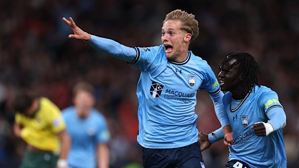 Joe Lacey celebrates his goal.