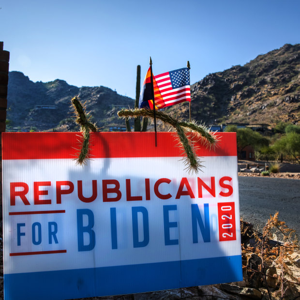 An Arizona Republicans for Biden sign outside of Scottsdale, Arizona