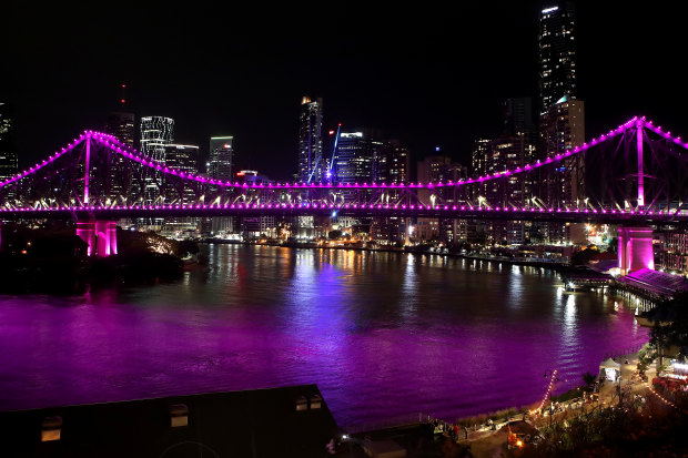 Brisbane’s Story Bridge was lit up pink in February in memory of Hannah Clarke and her children.