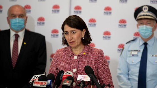 NSW Premier Gladys Berejiklian announcing today’s record number of coronavirus cases. 