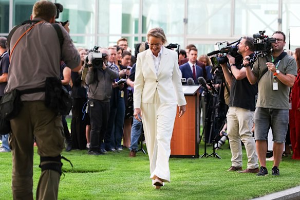 Sussan Ley departs after addressing the media following a Liberal party meeting at Parliament House, Canberra last Friday. Sussan Ley has said she will resign from her seat of Farrar, and will step away from public life.