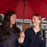 Students Anna Chotchov and Abi Kennedy at Henson Park in Marrickville.