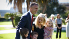 New SA Premier Peter Malinauskas with his wife Annabel and three children, Sophie, Jack and Eliza at Government House in Adelaide.